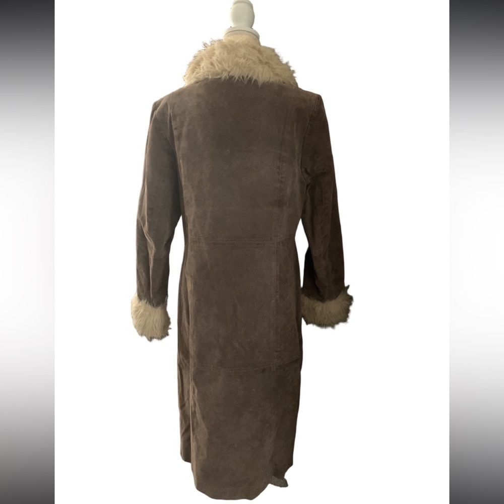 Wilsons Leather Maxima Penny Lane Brown Suede Coat with Faux Fur Trim - Picture 2 of 12